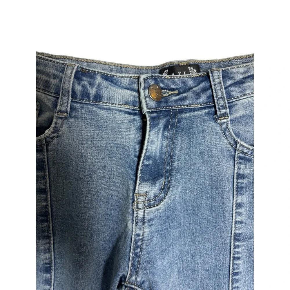 AZI New York Lace Up Hem Jean Women Size 2 Light Wash Denim Raw Edge Pintuck